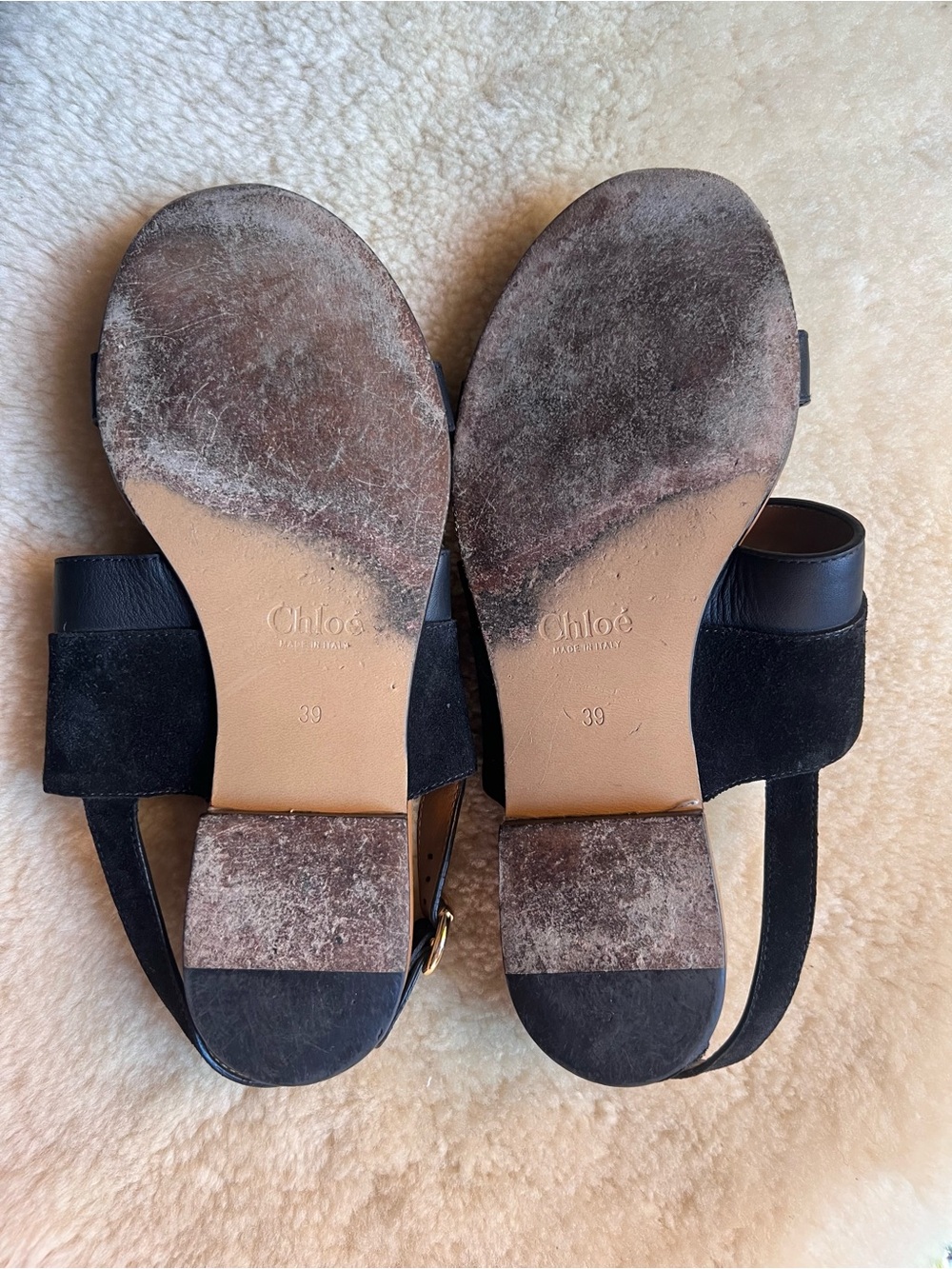 CHLOE C Slingback Sandals Sz 39 US 9 Suede Leather Black Chic Luxury Summer - Picture 9 of 16